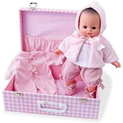 BEBE MALETA CUADROS  ROSA 36 CM Petit Colin