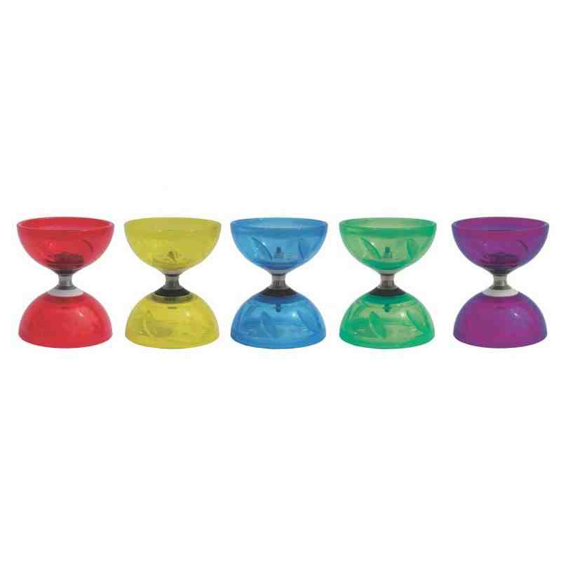 DIABOLO TRANSPARENTE CON  RODAMENTOS 100 MM.+ Palos de fibra Amaya