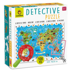 DETECTIVE PUZZLE EL MAPA DEL MUNDO ANIMALES 108 pcs. Ludattica 23423