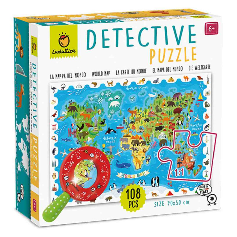 DETECTIVE PUZZLE EL MAPA DEL MUNDO ANIMALES 108 pcs. Ludattica 23423
