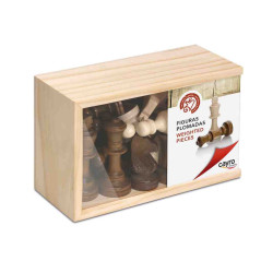FICHAS AJEDREZ PLOMADAS DE MADERA GRANDEcon caja de madera y tapa transparente Cayro