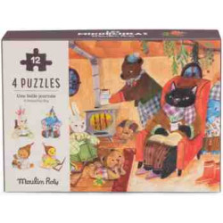 4 PUZLES DE 12 PCS. + POSTER  LES MINOUCHKAS Moulin Roty 681440