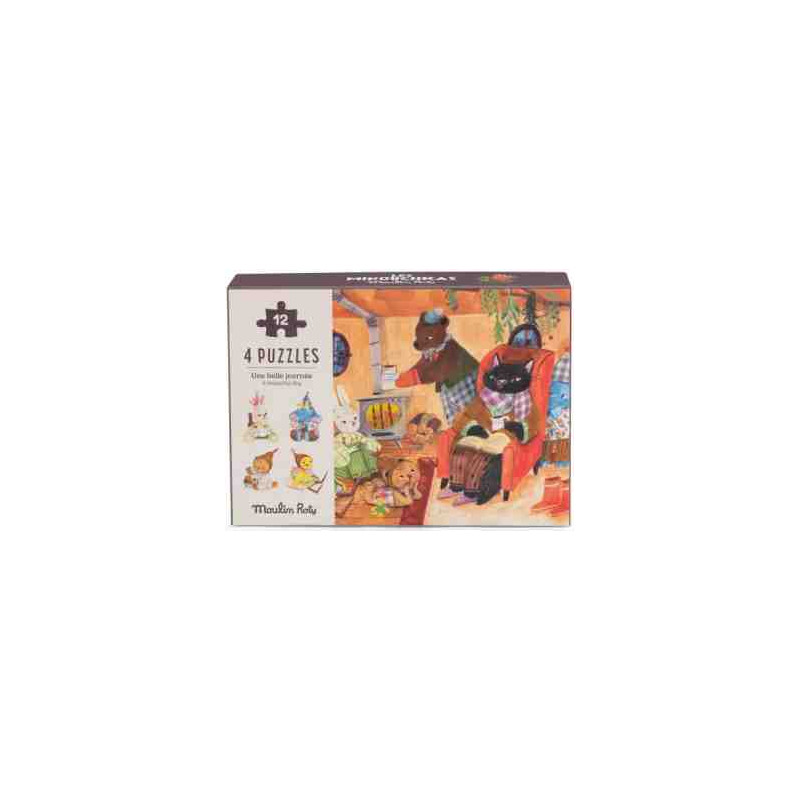 4 PUZLES DE 12 PCS. + POSTER  LES MINOUCHKAS Moulin Roty 681440