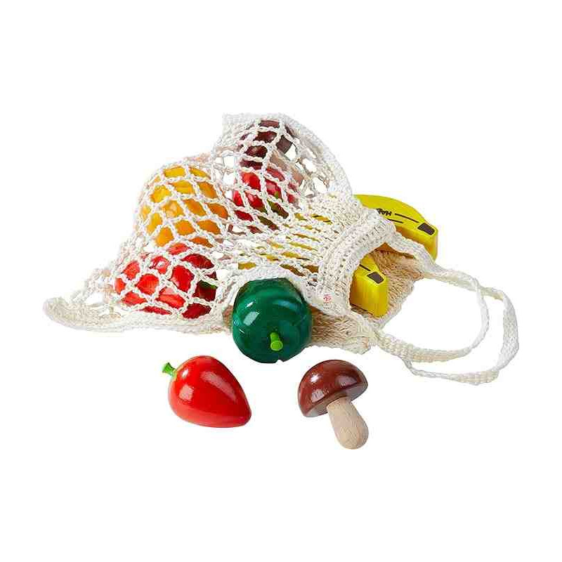 BOSSA XARXA AMB  FRUITES I VERDURES DE FUSTA  Accesoris cuinaHaba 306455