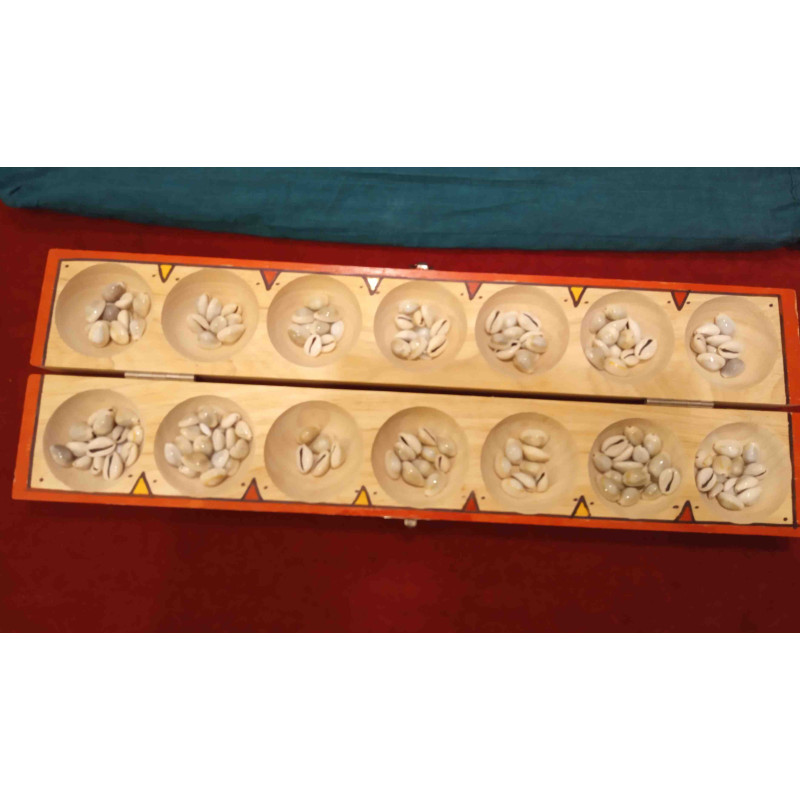 PALLANKHUZI Mancala Awale Juego de mesa etnico de 2 jugadores de madera