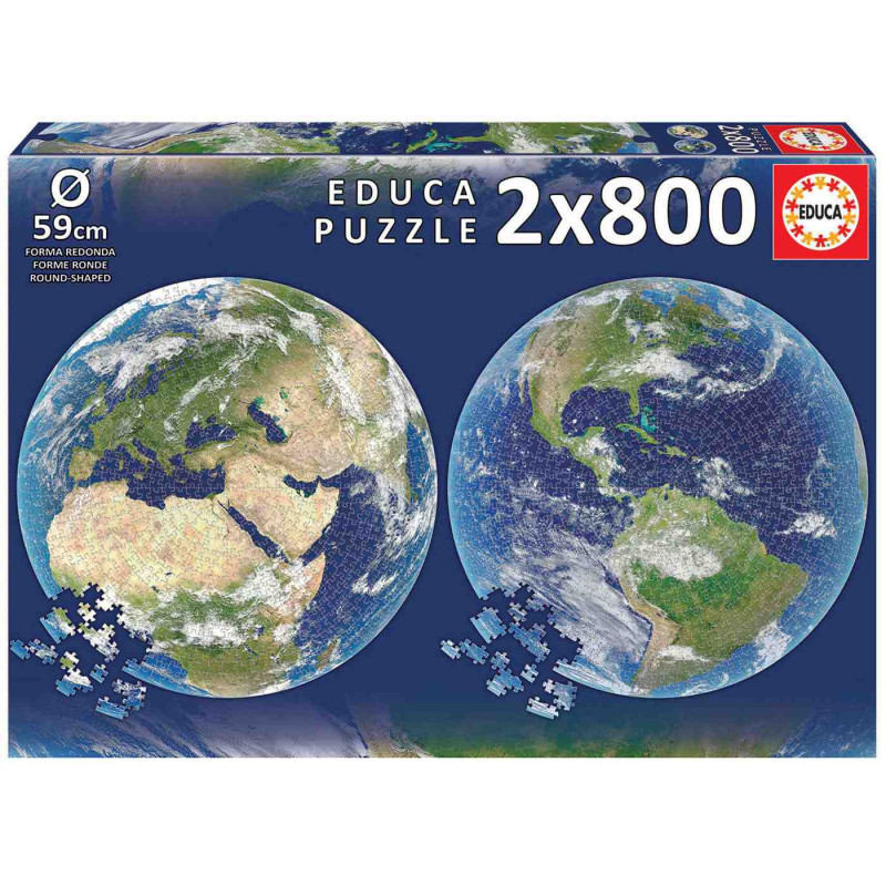 PLANETA TIERRA FORMA REDONDA Puzle 2X800 PCS.Educa 19039